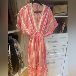 Lemlem Pink and White Striped Swim Coverup